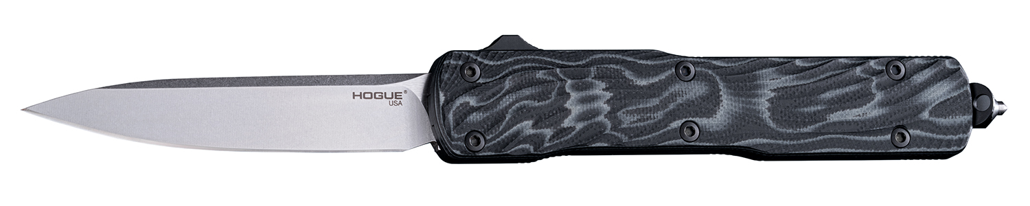 Hogue 34879 Counterstrike 3.35″ OTF Drop Point Plain Stone Tumbled CPM 20V SS Blade, G-Mascus Black Aluminum/G10 Handle