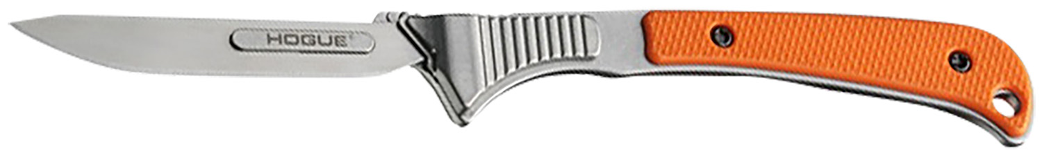 Hogue 35874 Expel 2.050″ Fixed High Carbon Steel Blade, Orange G10 Scales/SS Handle, Includes 3 #60 & 2 #70 blades.