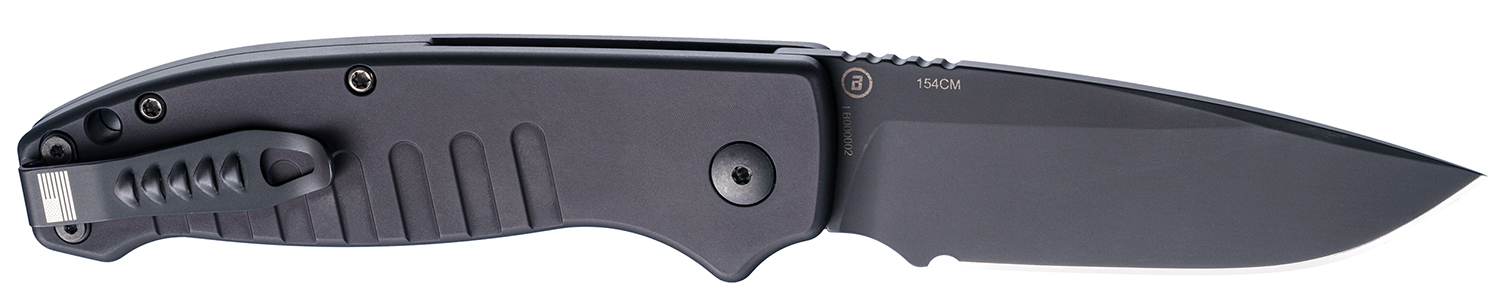 Hogue 64130 Ballista I Automatic 3.50″ Folding Drop Point Black Cerakote 154CM SS Blade, Matte Black Aluminum Handle