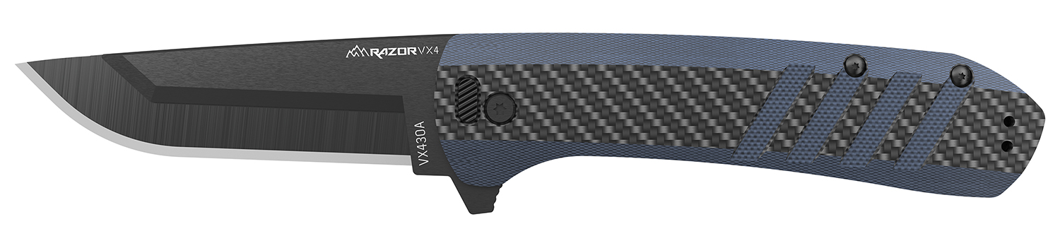 Outdoor Edge VX430CC Razor VX4 3″ Folding Plain Carbon Fiber/Blue