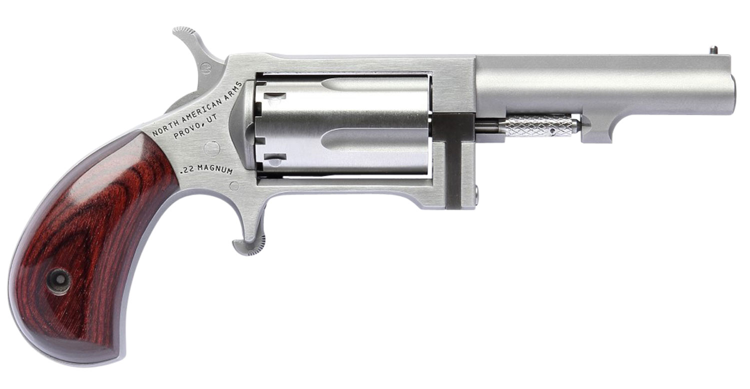 North American Arms SW250 Sidewinder Small Frame 22 WMR 5 Shot 2.50″ Stainless Steel Barrel, Frame & Cylinder, Rosewood Birdshead Grip Exposed Hammer