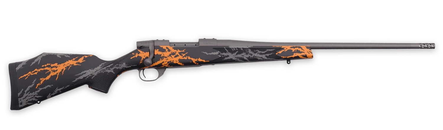 Weatherby VYH222RR2B Vanguard Hunter Compact 22-250 Rem 4+1 20″ + 2″ Tungsten Cerakote Threaded Barrel, Tungsten Cerakote Drilled & Tapped Receiver, Black w/Gray & Orange Accents Monte Carlo Polymer S