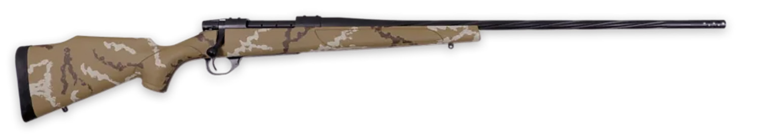 Weatherby VHH256RR6B Vanguard Outfitter 25-06 Rem 5+1 24″ Threaded/Spiral Fluted, Graphite Black Barrel/Rec, Tan with Brown & White Sponge Synthetic Stock, Accubrake Muzzle Brake, Adj. Trigger