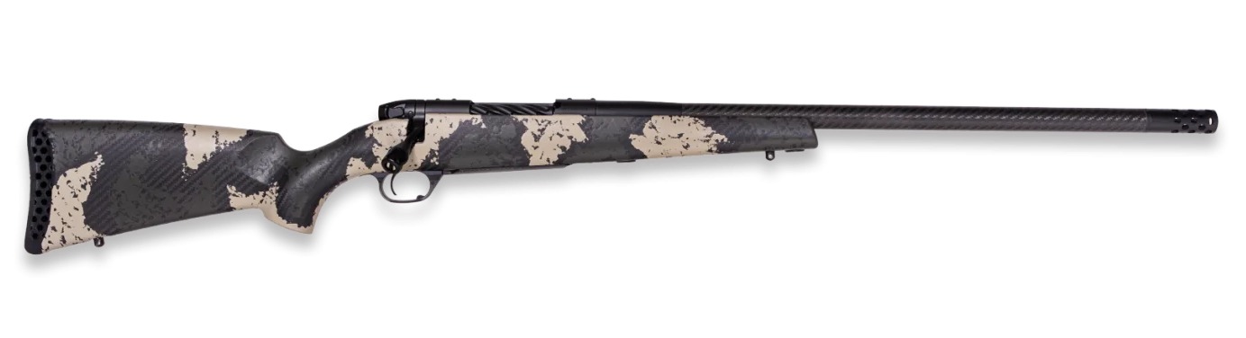 Weatherby MGS01N25RWR4B Mark V Backcountry Guide 25 WBY RPM 3+1 22″ +2″ Carbon Fiber BSF Threaded Barrel, Graphite Black Cerakote Steel Drilled & Tapped Receiver, Black w/Olive Green & Backpack Accent