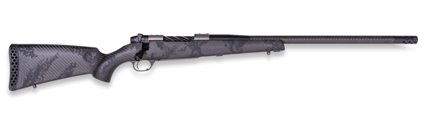 Weatherby MGT01N25RWR4B Mark V Backcountry Guide TI 25 WBY RPM 4+1 22″ +2 Black Fluted Threaded Barrel, Titanium Drilled & Tapped Receiver, Exposed Carbon w/Carbide Black Accents Fixed Peak 44 Blackto