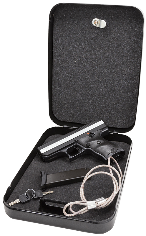 Hi-Point CF380HSP CF Home Security Package 380 ACP 8+1, 3.50″ Black Steel Barrel, Black Powder Coated/Chrome Serrated Steel Slide, Black Polymer Frame & Grip, Keyed Lock Box