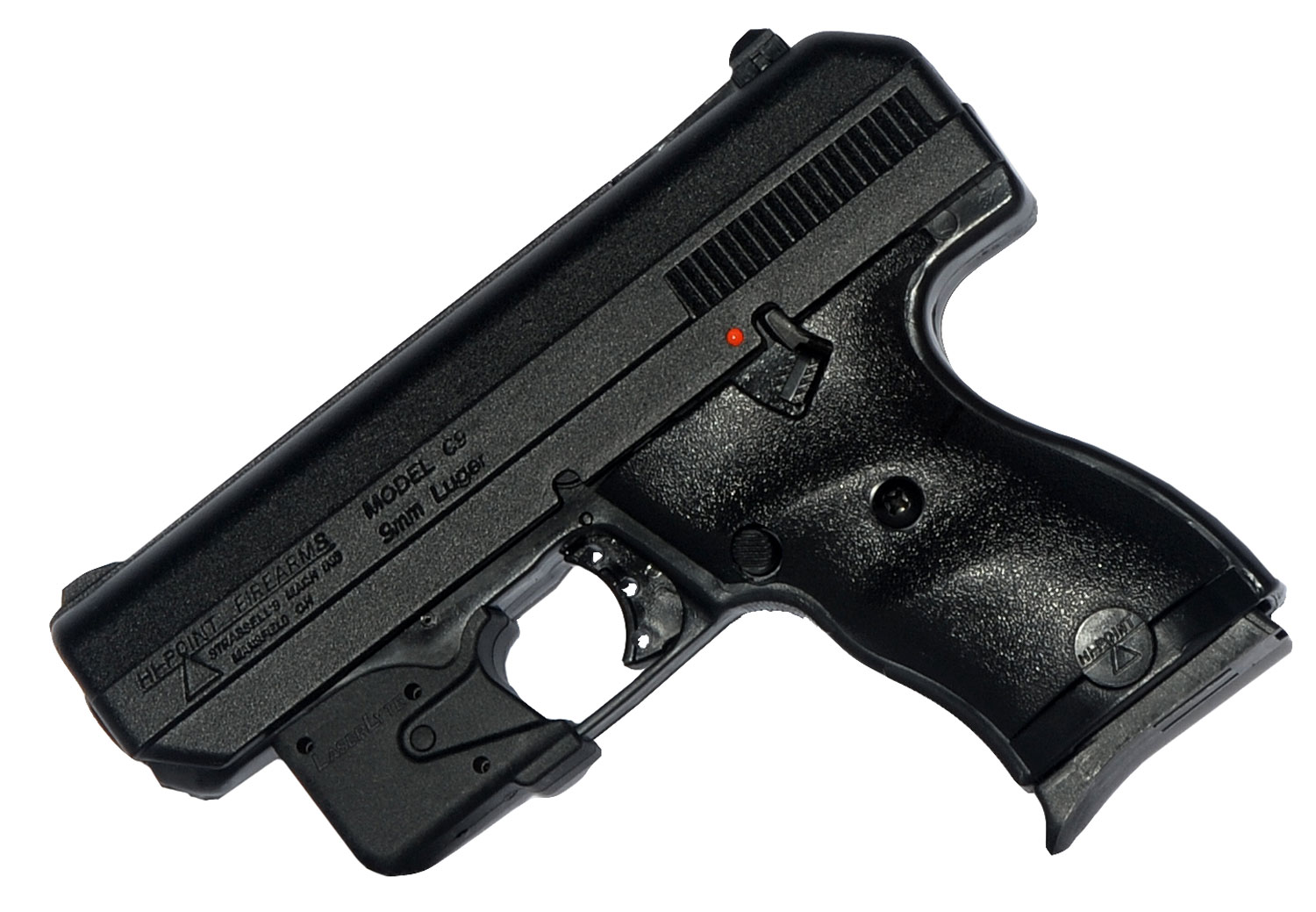 Hi-Point 916LLTGM C9 9mm Luger 8+1 3.50″ Black Steel Barrel, Black Powder Coated Serrated Steel Slide, Black Polymer Frame Black Polymer Grip, LaserLyte Laser