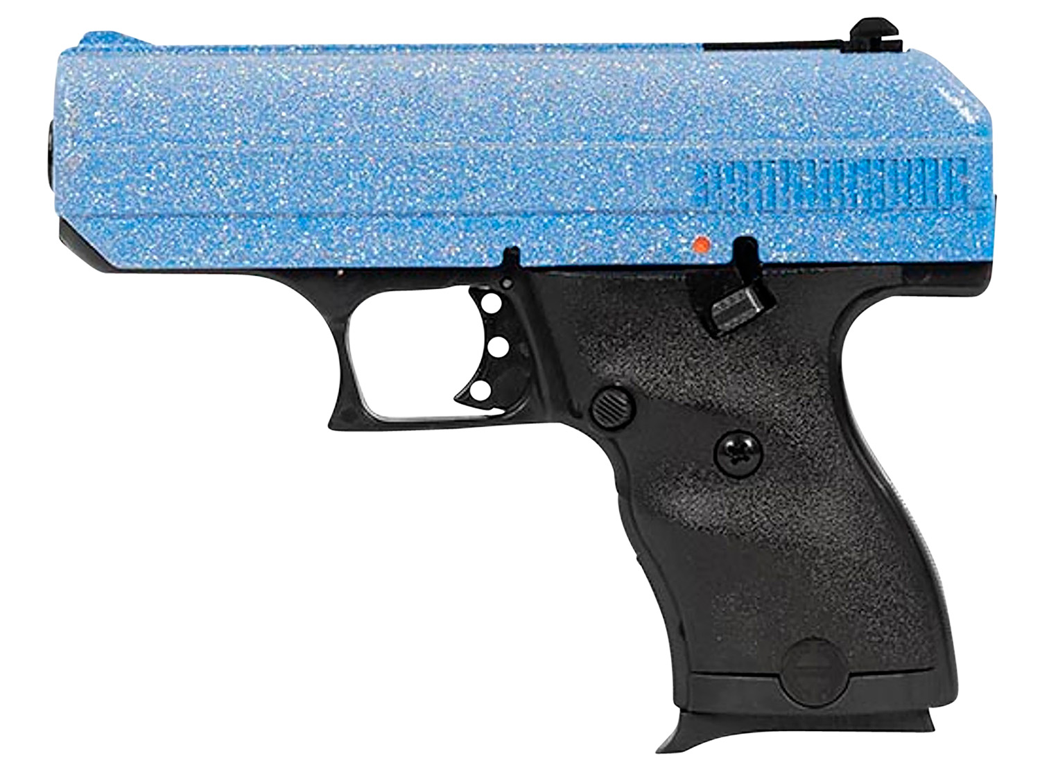 Hi-Point 916BLSP C9 9mm Luger 8+1 3.50″ Black Steel Barrel, Hydro-Dipped Blue Sparkle Serrated Slide, Black Polymer Frame, Black Polymer Grips