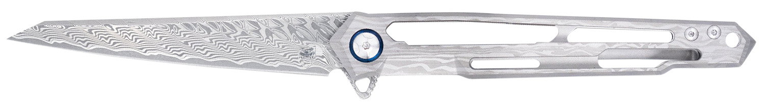 CobraTec Knives CTGSTDAMWNS Ghost  3.88″ Folding Wharncliffe Plain Damascus Blade, 4.94″ Cut Out Titanium Handle