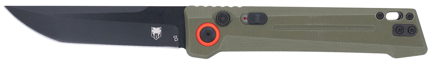CobraTec Knives CTIFRODG Inferno 3.50″ OTF Tanto Plain Black TiCN D2 Steel Blade, 4.75″ OD Green Textured Handle