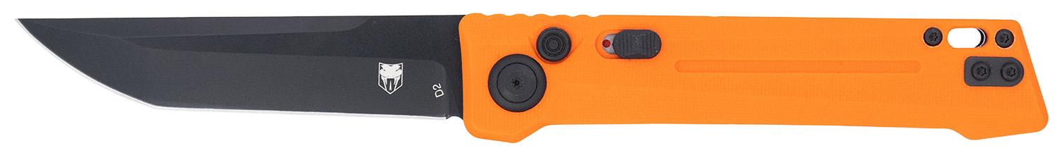 CobraTec Knives CTIFRORG Inferno 3.50″ OTF Tanto Plain Black TiCN D2 Steel Blade, 4.75″ Blaze Orange Textured Handle