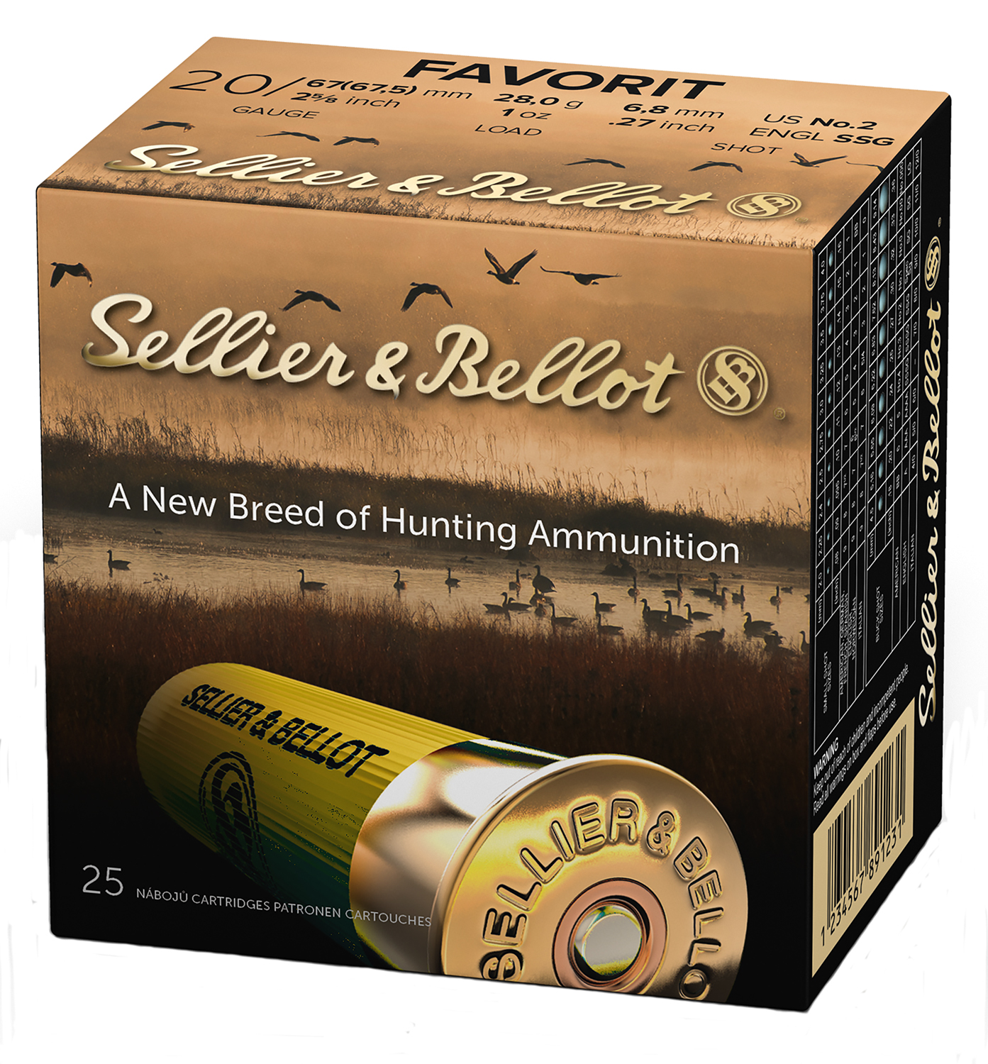 Sellier & Bellot SB20BSA Hunting 20Gauge 2.63″ 12Pellets 1oz 2Shot 25 Box/10 Case