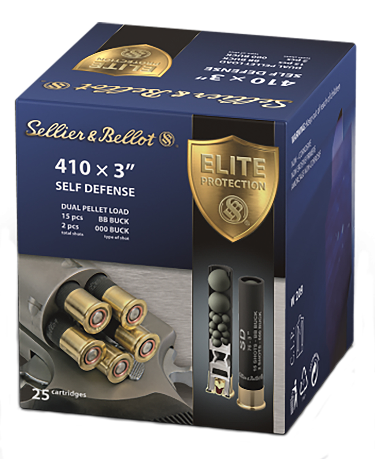 Sellier & Bellot SB410SDB Self Defense 410Gauge 3″ 15Pellets 11/16oz 000Buck Shot 25 Box/20 Case
