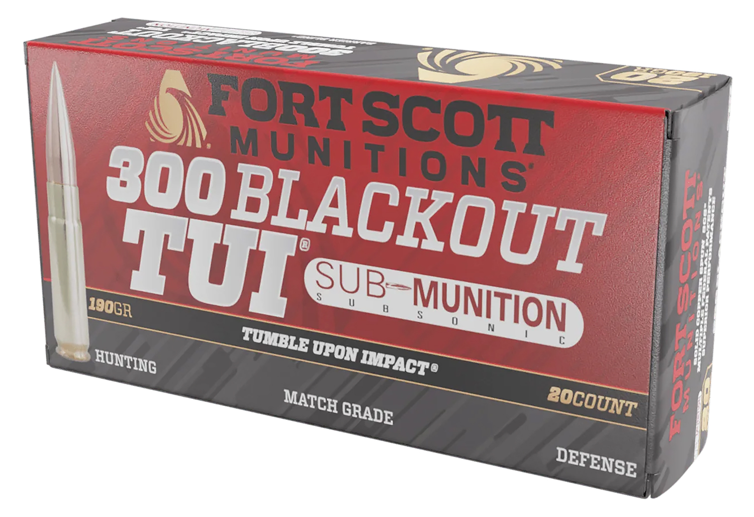 Fort Scott Munitions 300190SCVSS Tumble Upon Impact (TUI) Rifle 300Blackout 190gr Solid Copper Spun 20 Per Box/25 Case