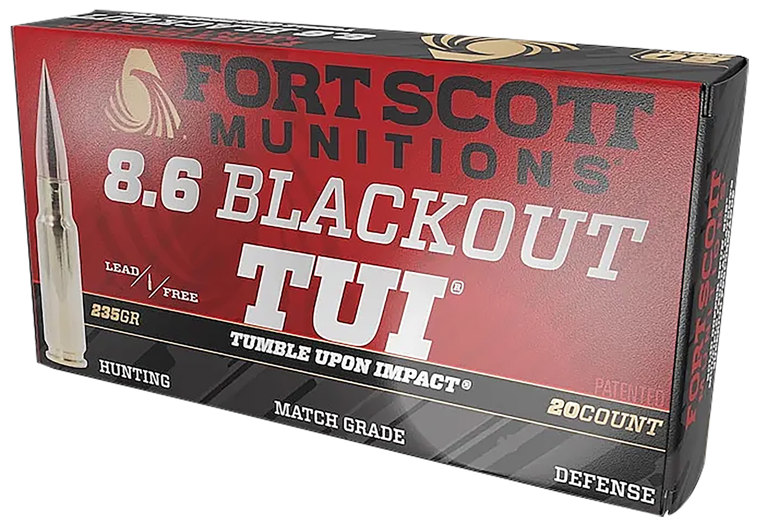 Fort Scott Munitions 86BLK235SCV1 Tumble Upon Impact (TUI) 8.6 Blackout 235 gr 20 Per Box/ 10 Cs