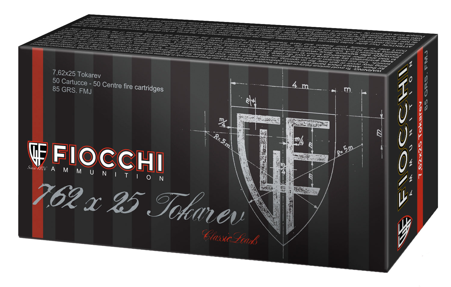 Fiocchi 762TOK Heritage 7.62x25mmTokarev 88gr Full Metal Jacket 50 Per Box/20 Case