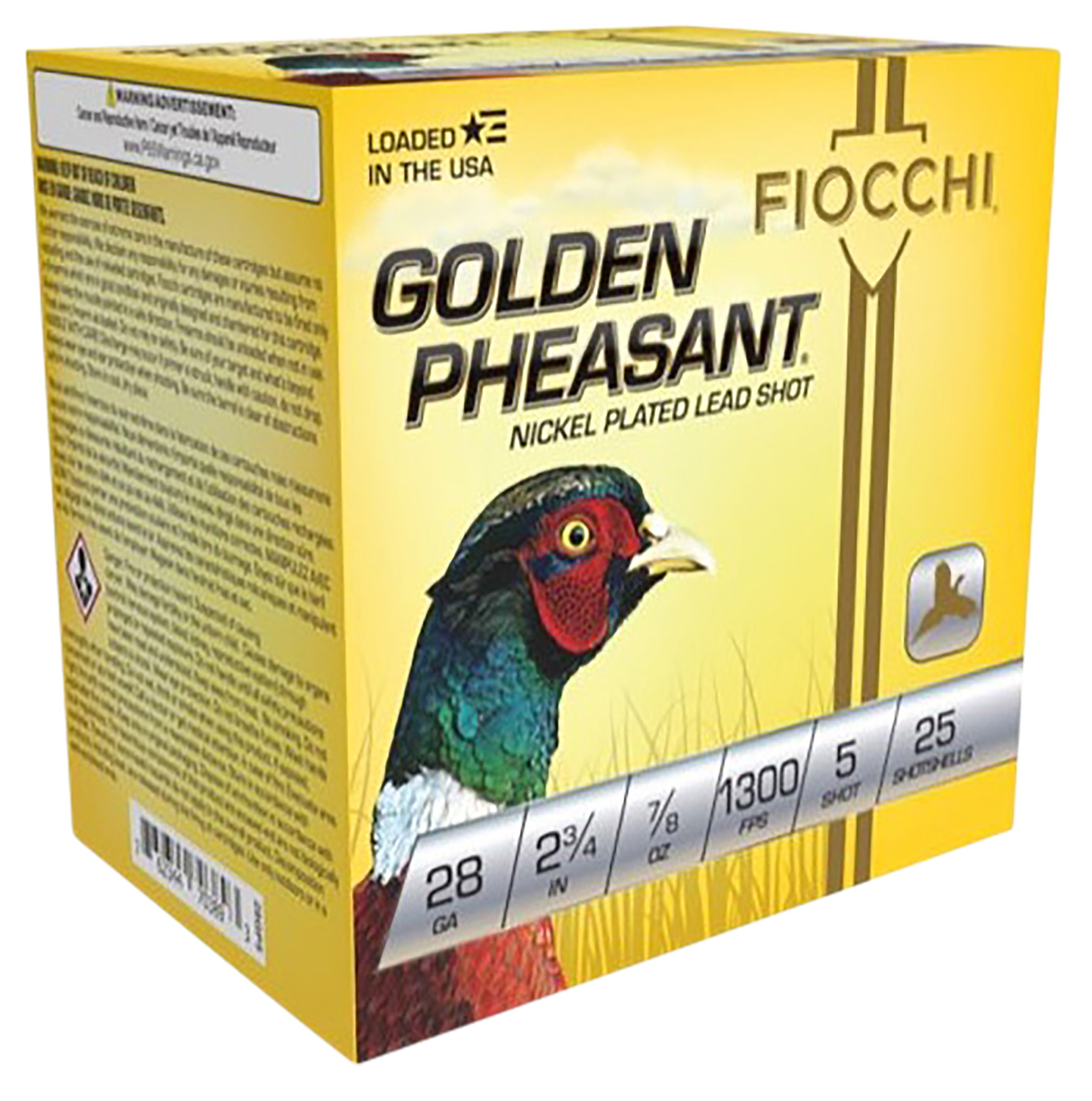 Fiocchi 28GP5 Golden Pheasant Extrema 28Gauge 2.75″ 7/8oz 5Shot 25 Per Box/10 Case