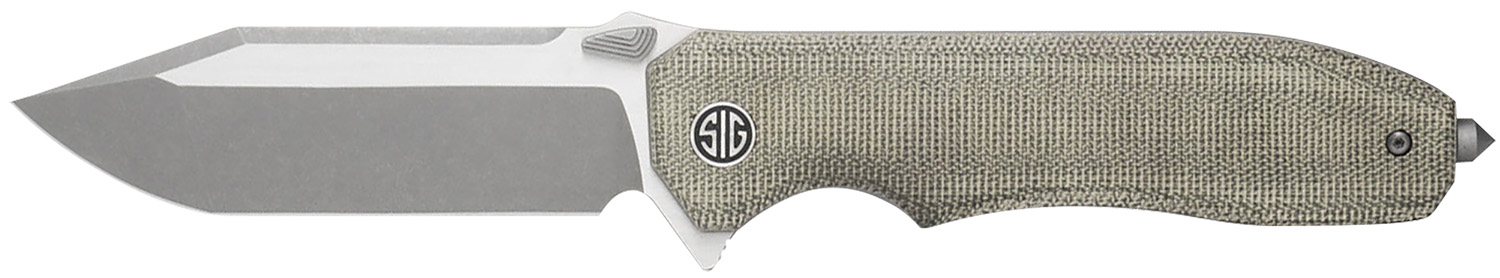 Sig Sauer Knives VA9GT Validus 3.78″ Folding Modified Tanto Plain Dark Acid Stonewash/Satin M390 Steel Blade, 4.76″ Green Canvas Micarta Handle