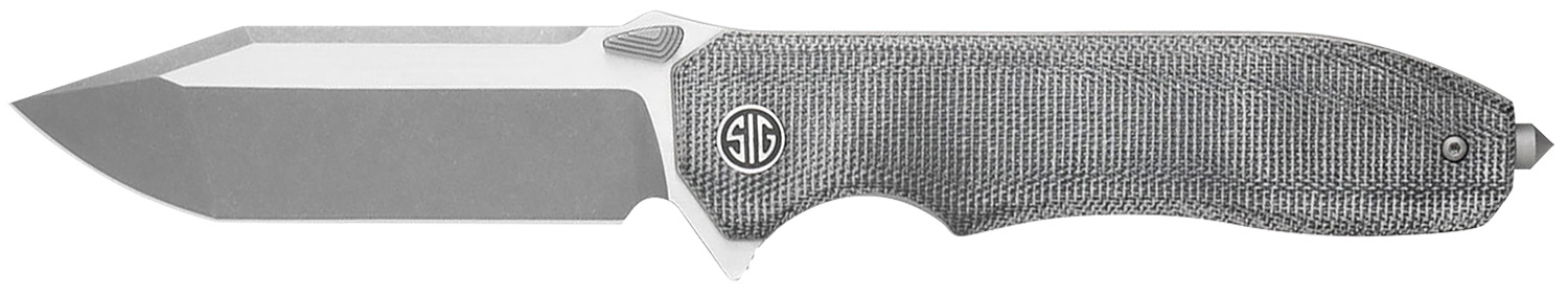 Sig Sauer Knives VA9SBT Validus 3.78″ Folding Modified Tanto Plain Dark Acid Stonewash/Satin M390 Steel Blade, 4.76″ Salt & Pepper Canvas Micarta Handle