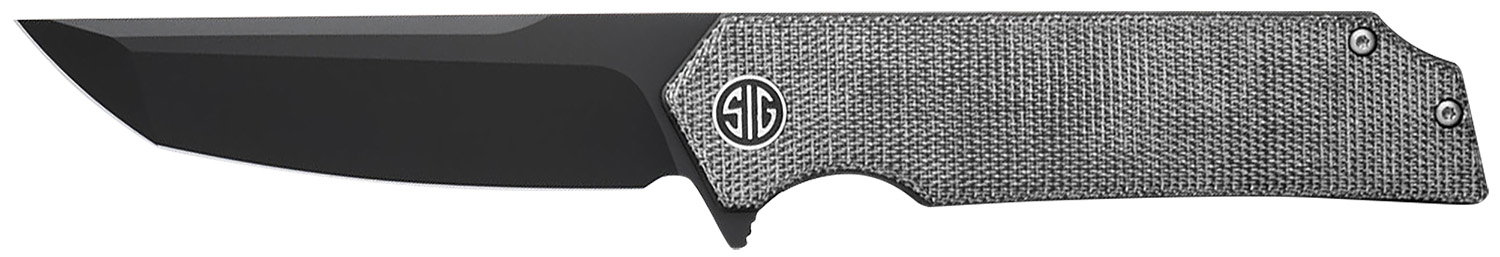 Sig Sauer Knives TS8BB Tsuru 3.30″ Folding Tanto Plain Black PVD 154CM SS Blade, 4.20″ Salt & Pepper Micarta Handle