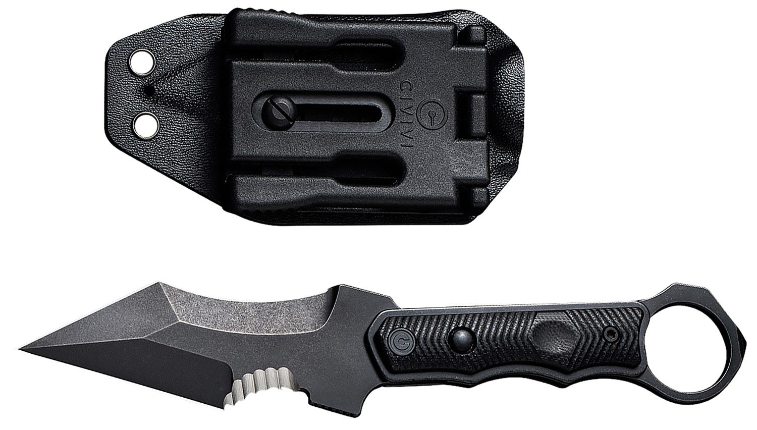 Civivi Knives C20037B-1 Orthrus  3.76″ Fixed Karambit/Straight Black Stonewashed Nitro-V Steel Blade, 4.30″ Black w/Finger Ring G10 Handle