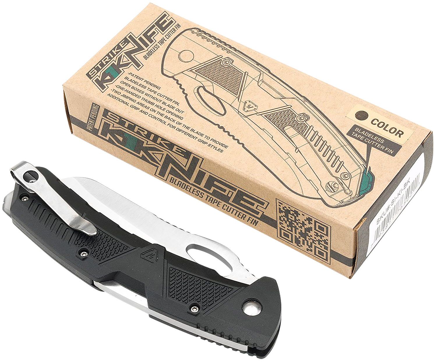 Strike Industries K1BK K1 3.51″ Folding Plain AUS-8A SS Blade Black Textured Polymer Handle Includes Pocket Clip