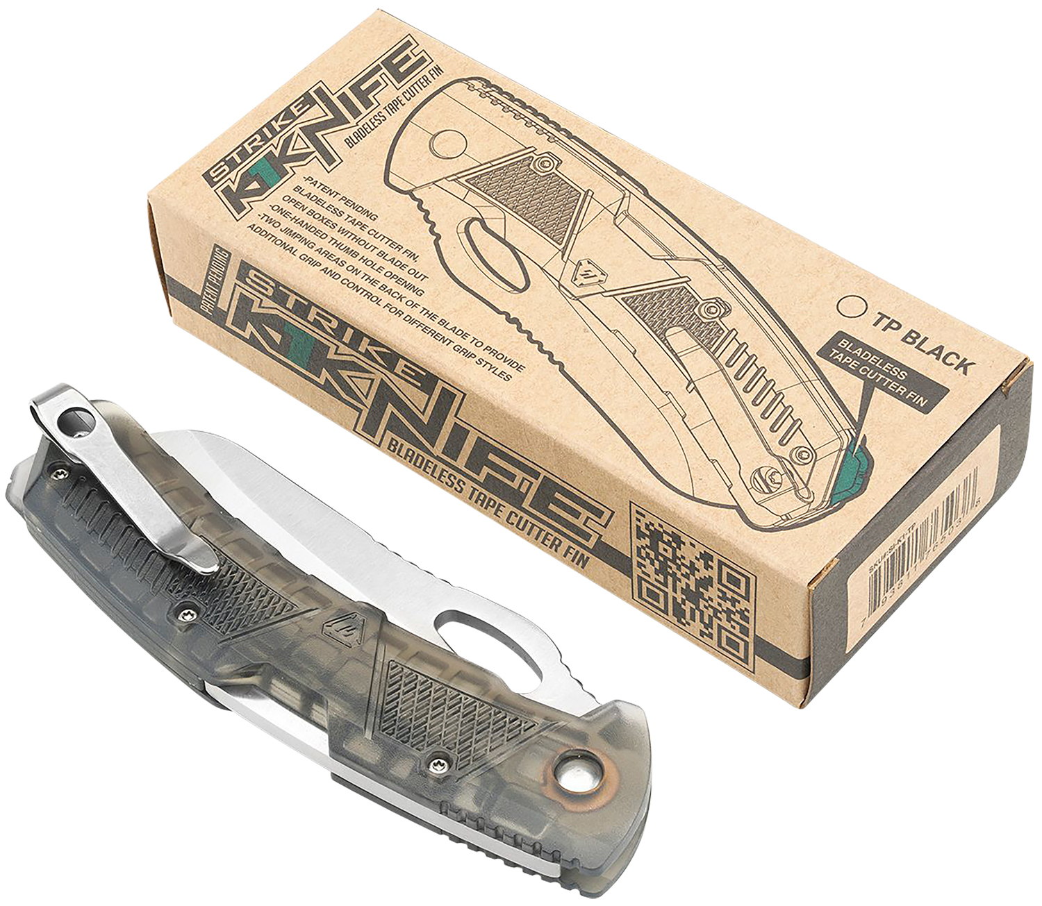 Strike Industries K1TP K1  3.51″ Folding Plain AUS-8A SS Blade Smoke Textured Polymer Handle Includes Pocket Clip