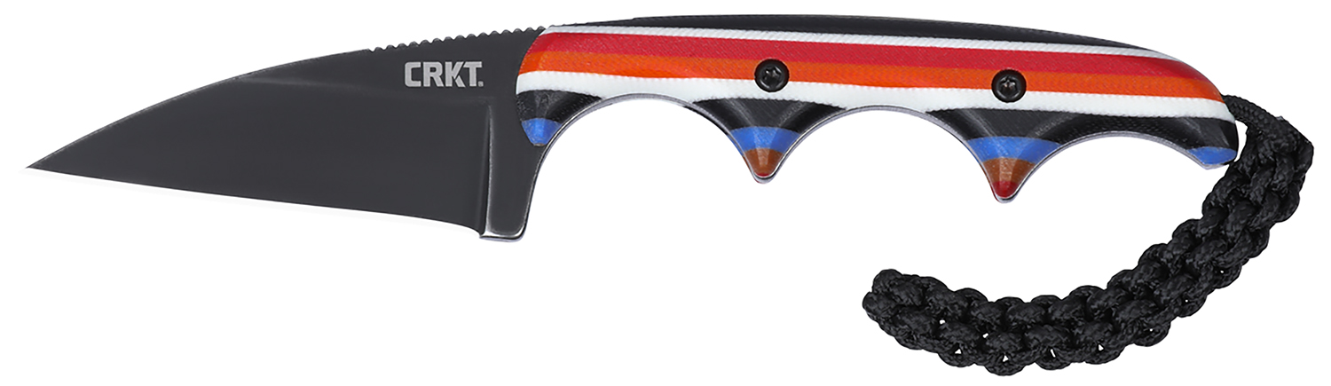 CRKT 2385G Minimalist 1.98″ Fixed Wharncliffe Plain Black Stonewashed D2 Steel Blade, Red/White/Blue G10 Handle