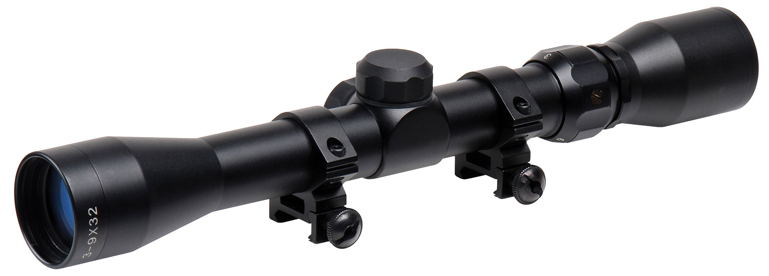 TruGlo TG-853932B Trushot  Black Anodized 3-9x32mm 1″ Tube Duplex Reticle w/Rings 3/8″ Dovetail