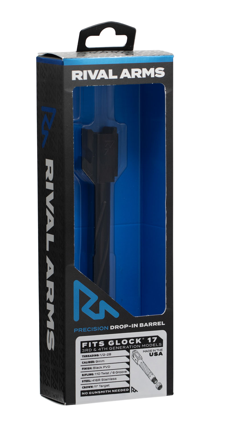 Rival Arms RA20G102A Precision 9mm Luger Compatible w/Glock 17 Gen3-4, 4.49″ Fluted Threaded Black PVD Stainless Steel