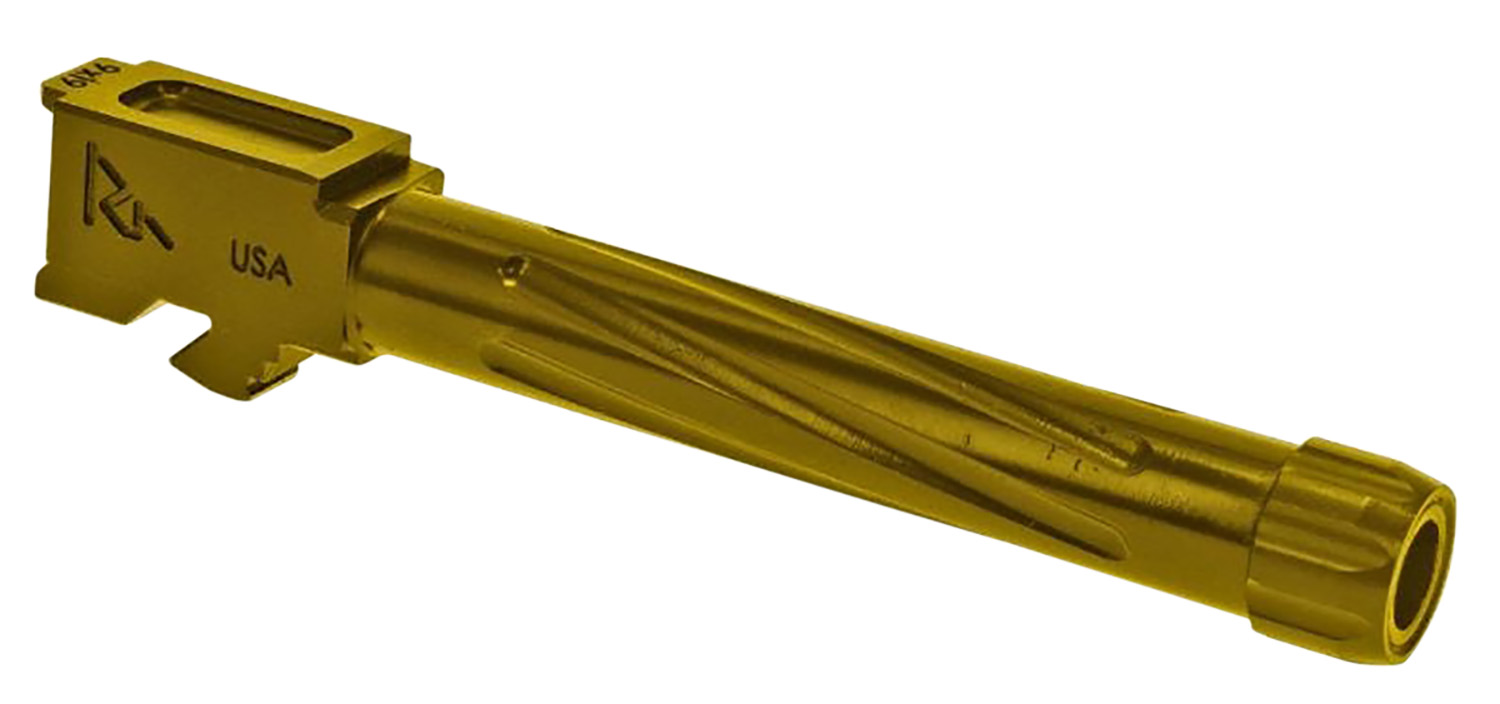 Rival Arms RA20G104E Precision Match Grade 9mm Luger Compatible w/Glock 17 Gen5, 4.49″ Fluted Threaded Gold PVD Stainless Steel