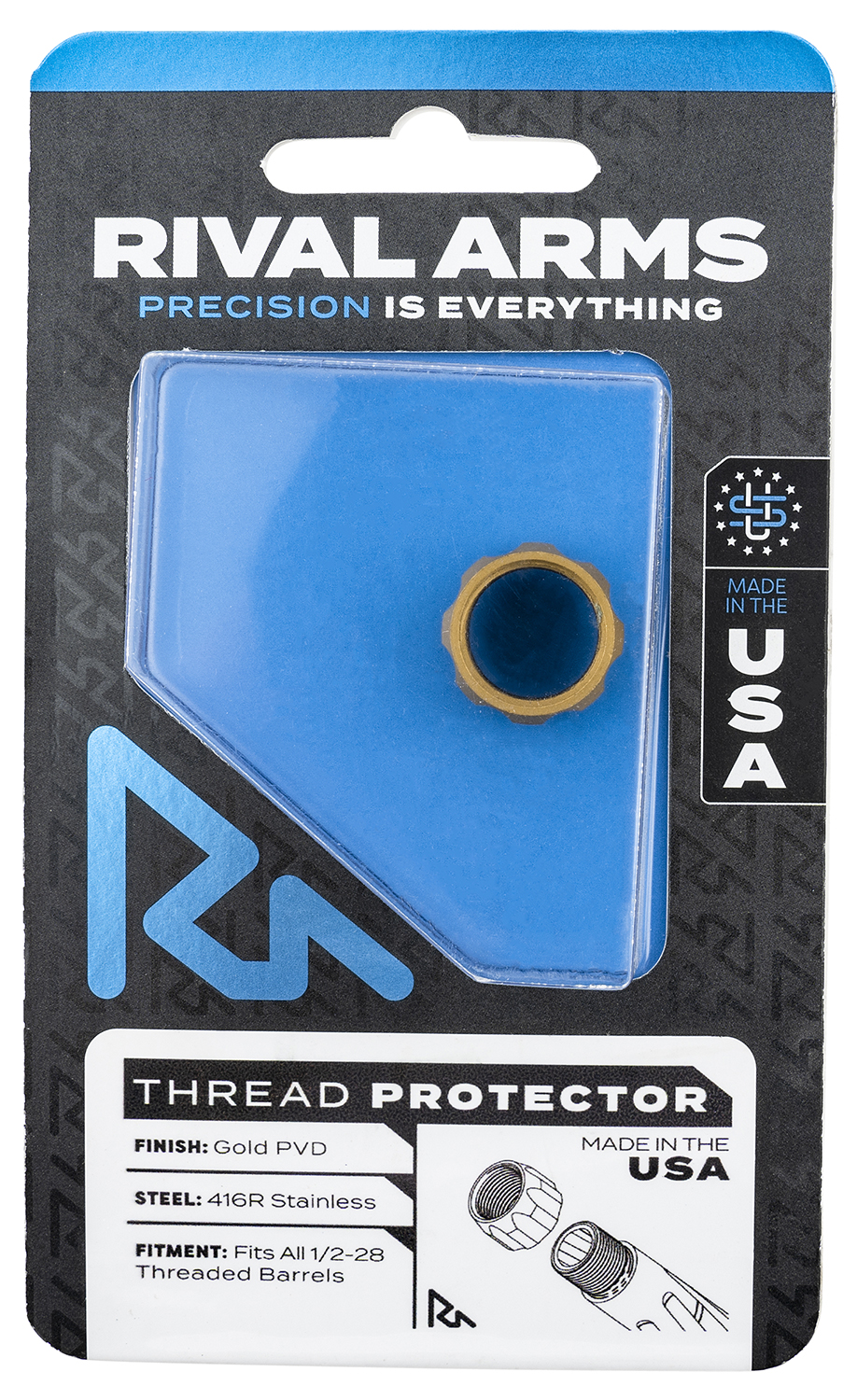 Rival Arms RARA300001E Thread Protector 9mm Luger Gold PVD 416R Stainless Steel 1/2″-28 tpi