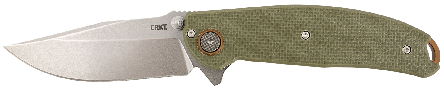 CRKT 2471 Butte 3.36″ Folding Plain Stonewashed D2 Steel Blade/OD Green G10 Handle Includes Pocket Clip