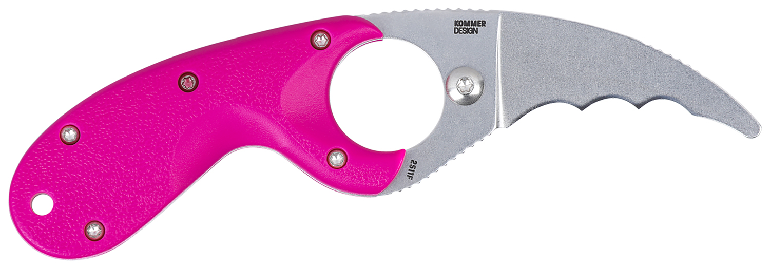 CRKT 2511T Bear Claw 2.39″ Fixed Hawkbill Serrated Powder Coated AUS8A SS Blade, Pink Textured GRN Handle