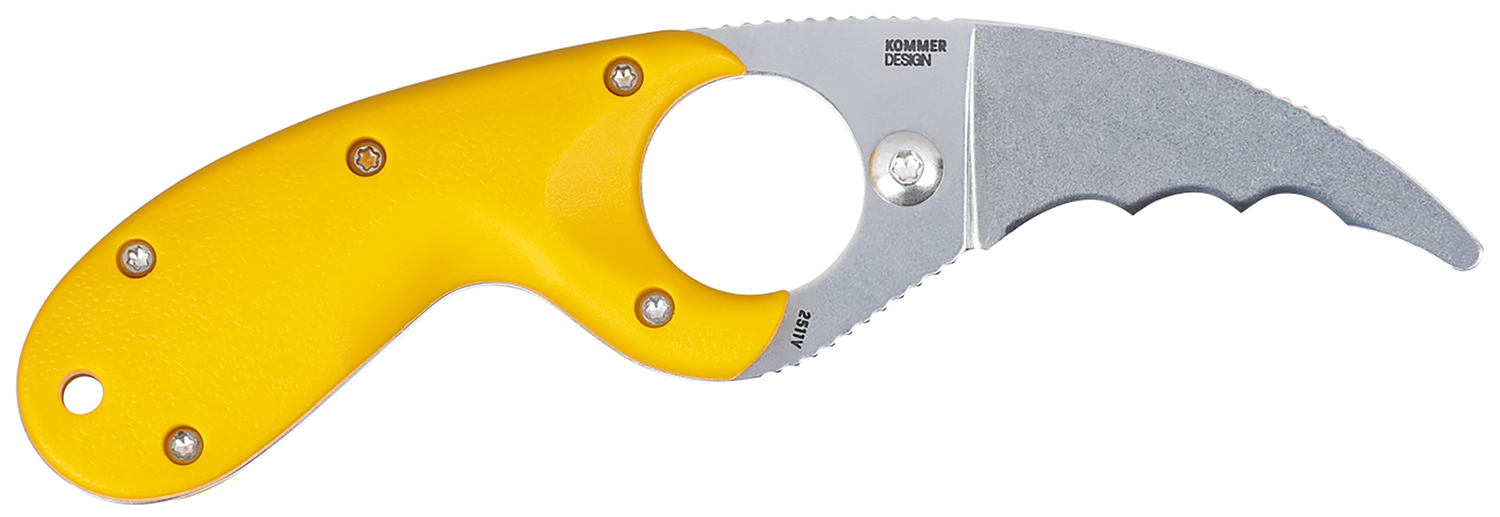 CRKT 2511Y Bear Claw 2.39″ Fixed Hawkbill Serrated Powder Coated AUS8A SS Blade, Yellow Textured GRN Handle