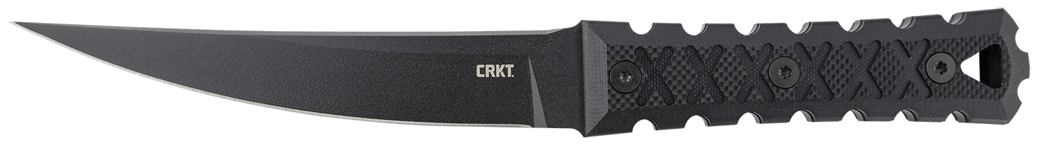 CRKT 2927 HZ6  6.50″ Fixed Plain Black Matte Baked-On Anti Rust SK-5 Steel Blade/Black w/Carved X’s G10 Handle Includes Sheath