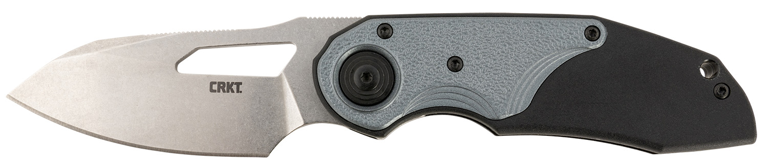 CRKT 5410 Attaboy  2.73″ Folding Drop Point Plain Stonewashed D2 Steel Blade/Black/Silver GRN Handle Includes Pocket Clip