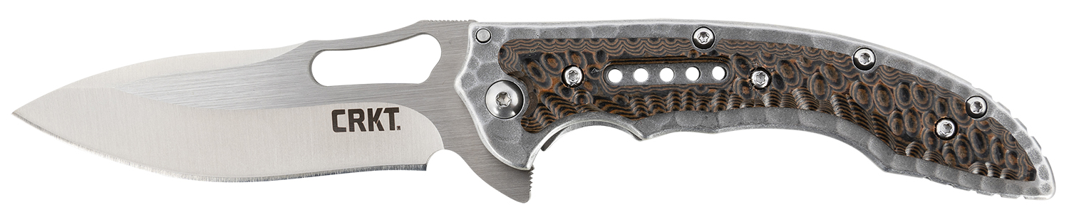 CRKT 5460 Fossil Compact 3.41″ Folding Drop Point Plain Satin 8Cr13MoV SS Blade, Brown G10/SS Handle, Includes Pocket Clip