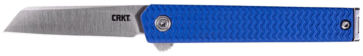 CRKT 7083 CEO Microflipper Micro 2.21″ Flipper Sheepsfoot Plain Satin 12C27 Sandvik Blade, Blue Textured w/Silver Liner & Accents Aluminum Handle, Includes Pocket Clip