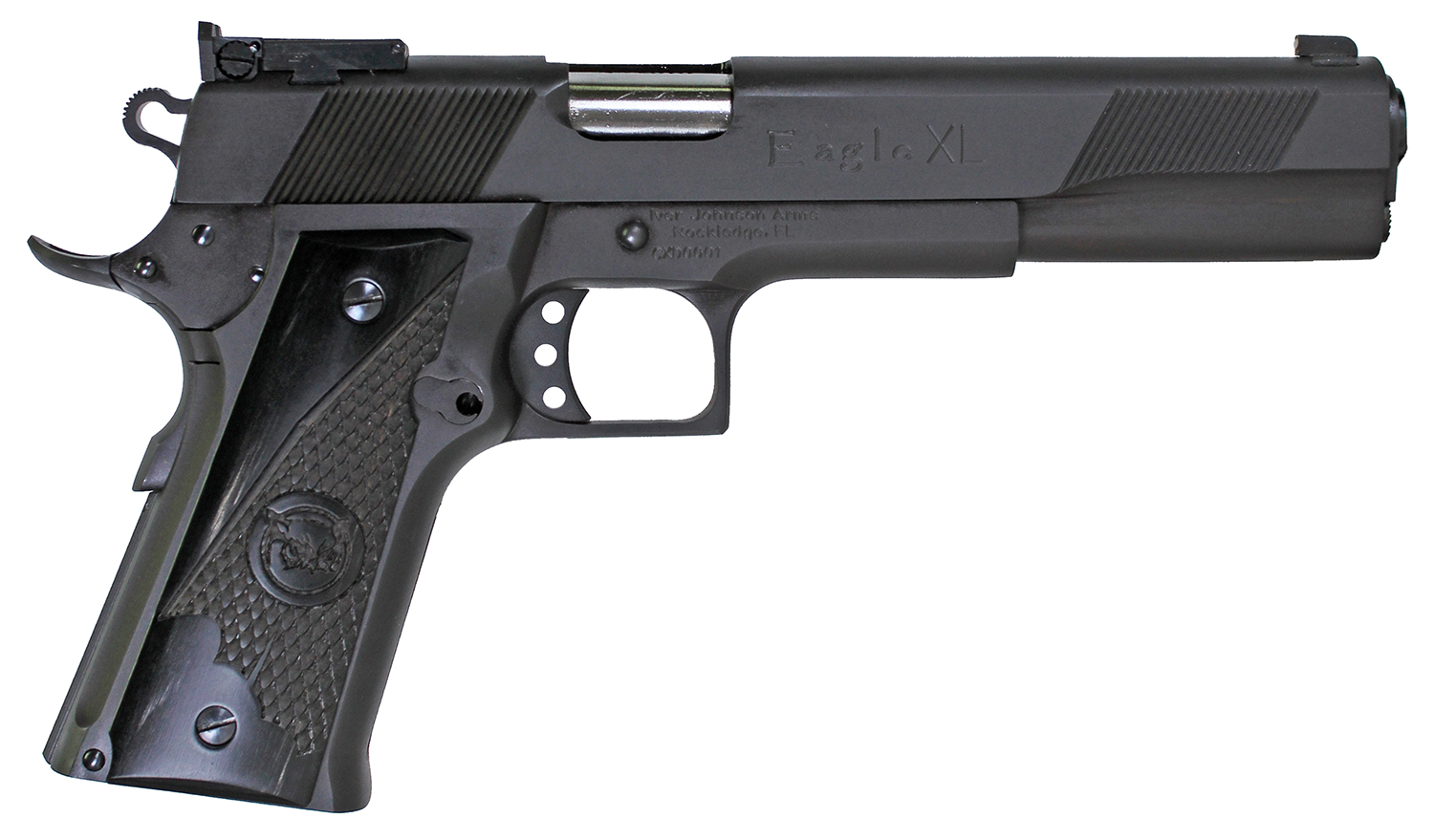 Iver Johnson Arms EAGLEXLDS Eagle XL 45 ACP 14+1 6″ Stainless Steel Barrel, Matte Black Steel Serrated Slide, Matte Black Steel Frame w/Beavertail, Black G10 Grip