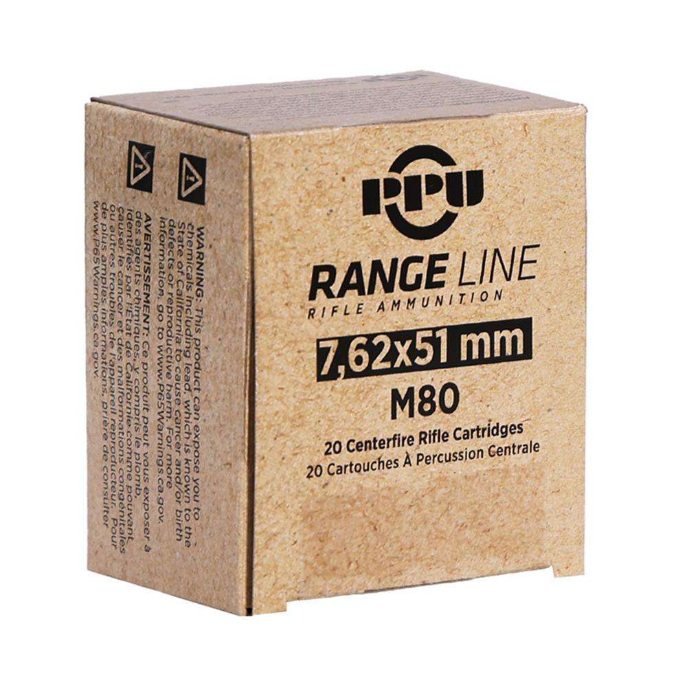 PPU RangeLine Rifle Ammunition 7.62X51 NATO 145gr FMJ 20/rd
