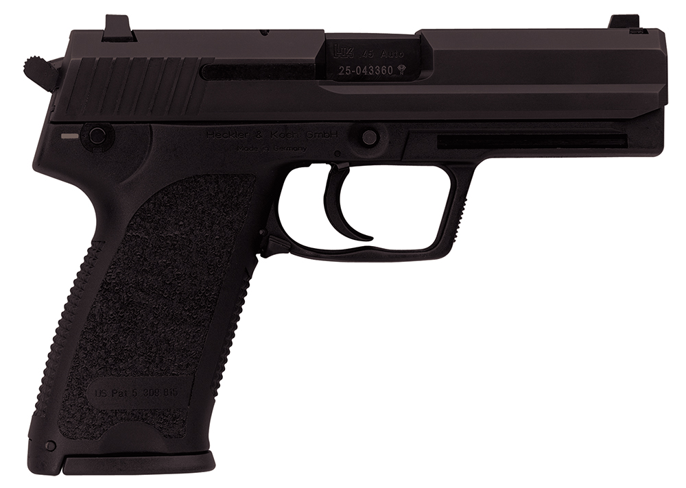 HK 81000328 USP V7 LEM 45 ACP Caliber with 4.41″ Barrel, 10+1 Capacity, Overall Black Finish, Serrated Trigger Guard Frame, Serrated Steel Slide, Polymer Grip & No Manual Safety Includes 2 Mags