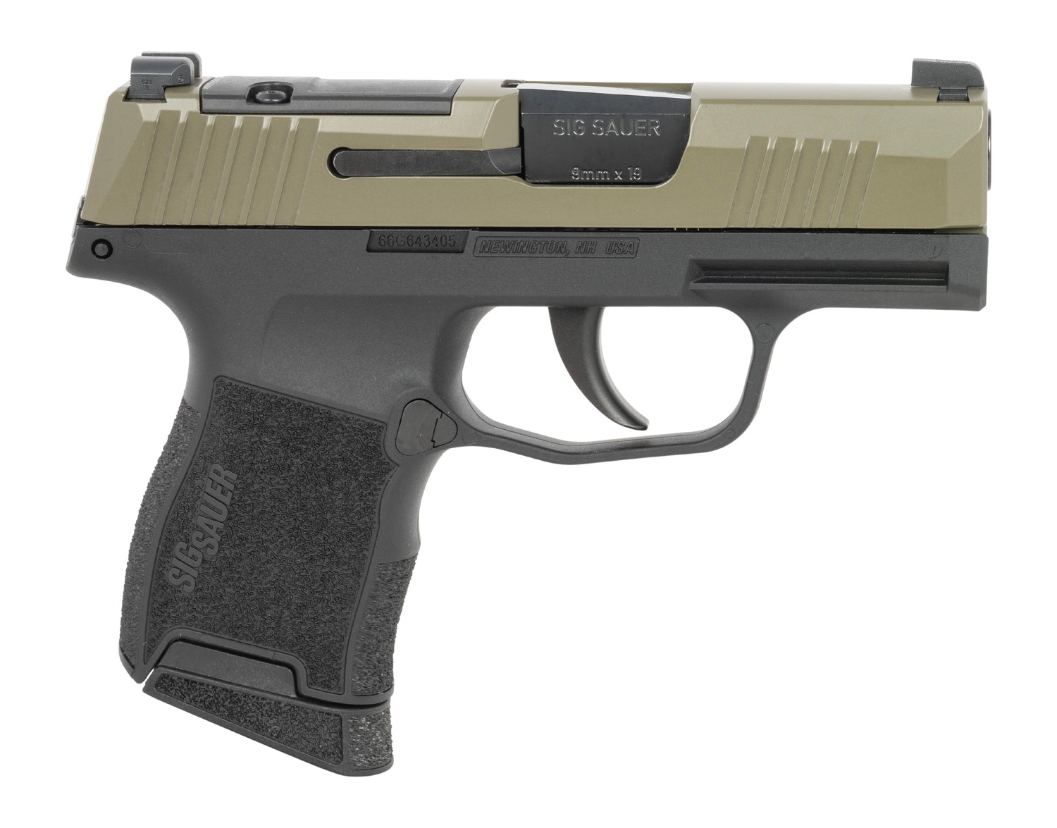 Sig Sauer 3659GXR3P P365 Micro-Compact 9mm Luger 10+1 3.10″ Black Barrel, Moss Green Stainless Steel Optic Ready/Serrated Slide, Black Alloy Frame w/Accessory Rail, Textured Grip, RMSc Footprint