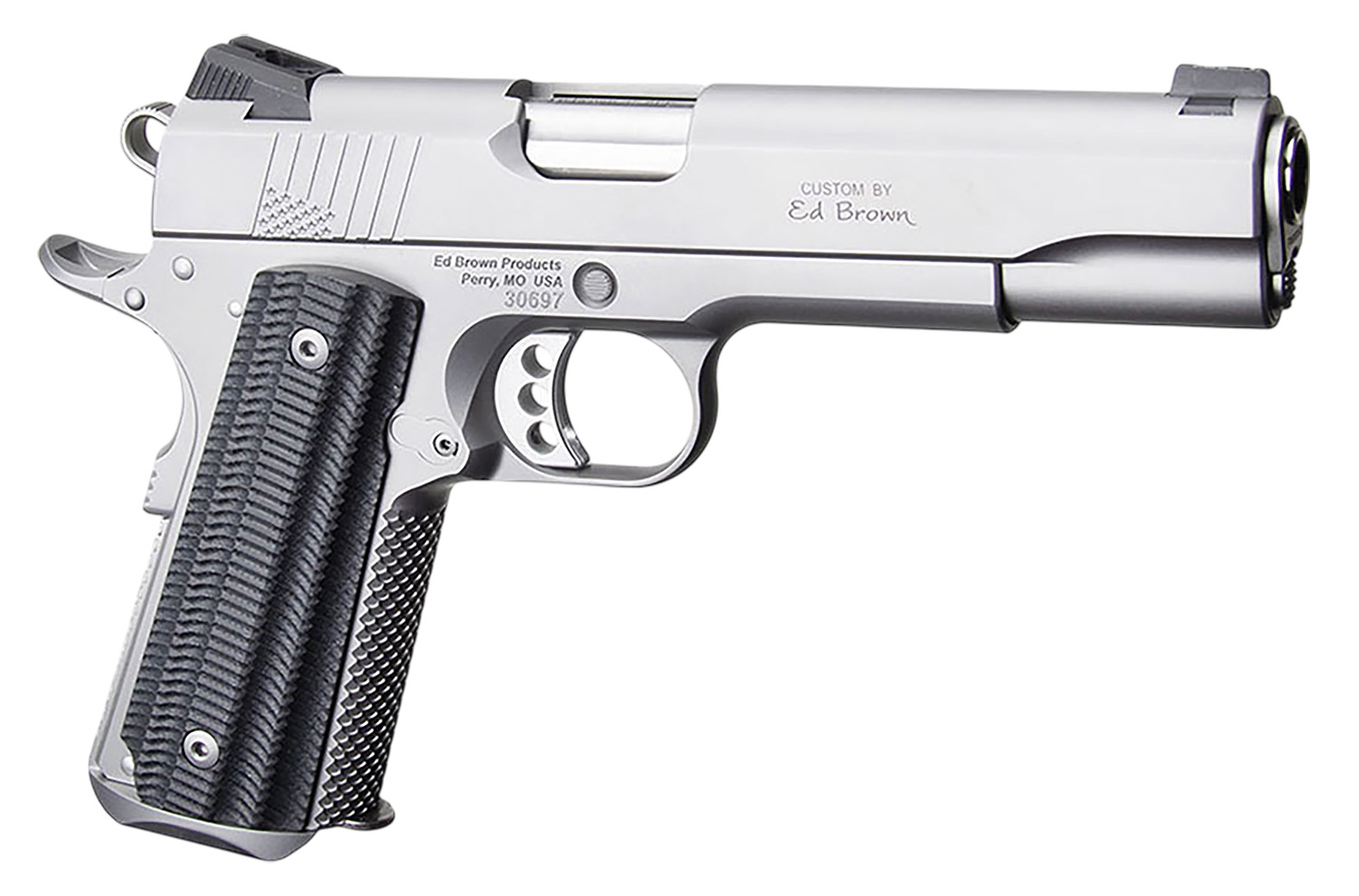 Ed Brown BASESS2A 1911 2nd Amendment 45 ACP 7+1 5″ Stainless Steel Barrel, Serrated Slide & Frame, Black Alien G10 Grip, Right Hand