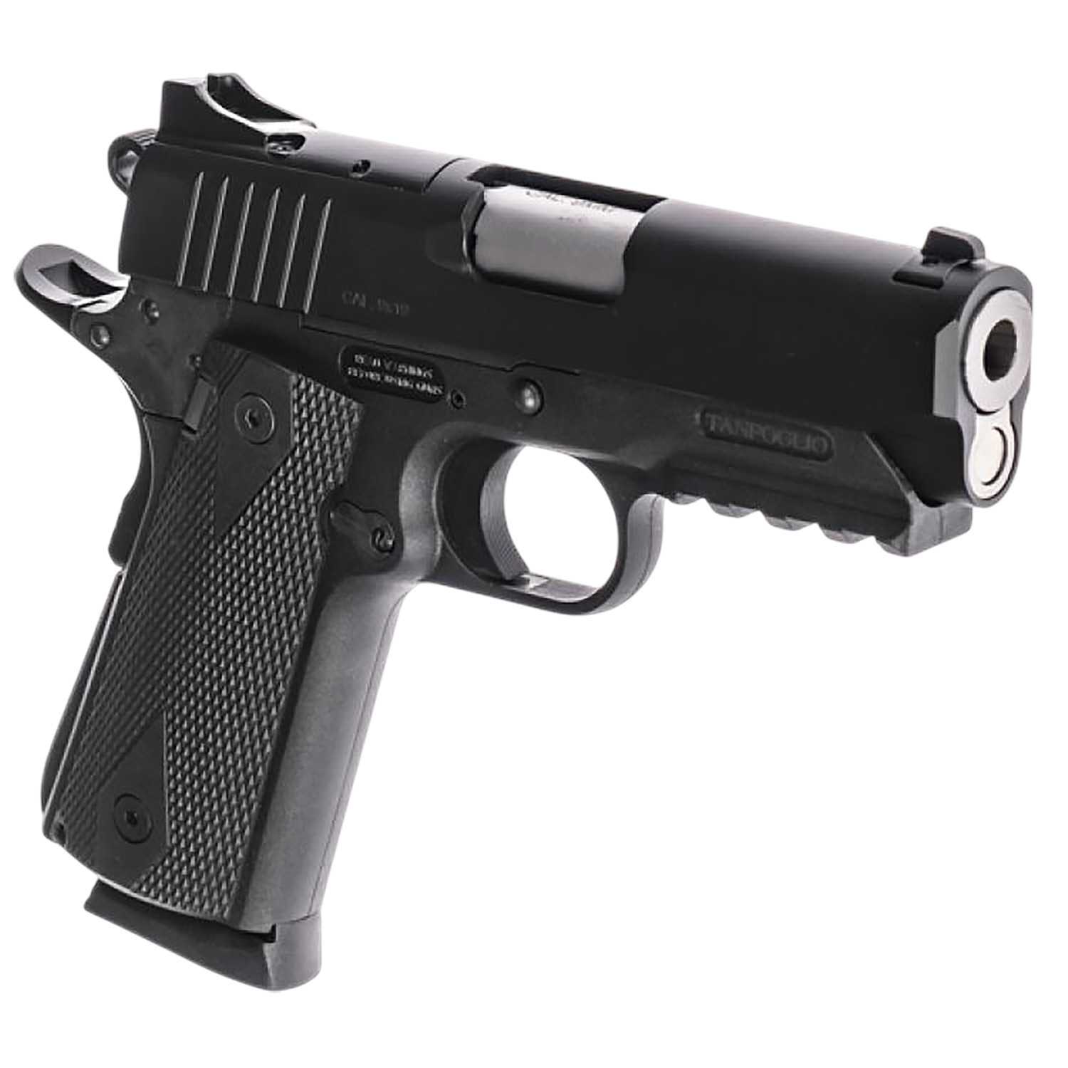 Tanfoglio TFPUGIO9OR Pugio Compact 9mm Luger 10+1 3.54″ Stainless Bull Barrel, Black Steel Optic Ready/Serrated Slide, Black Polymer Frame w/Beavertail & Picatinny Rail, Textured Grip