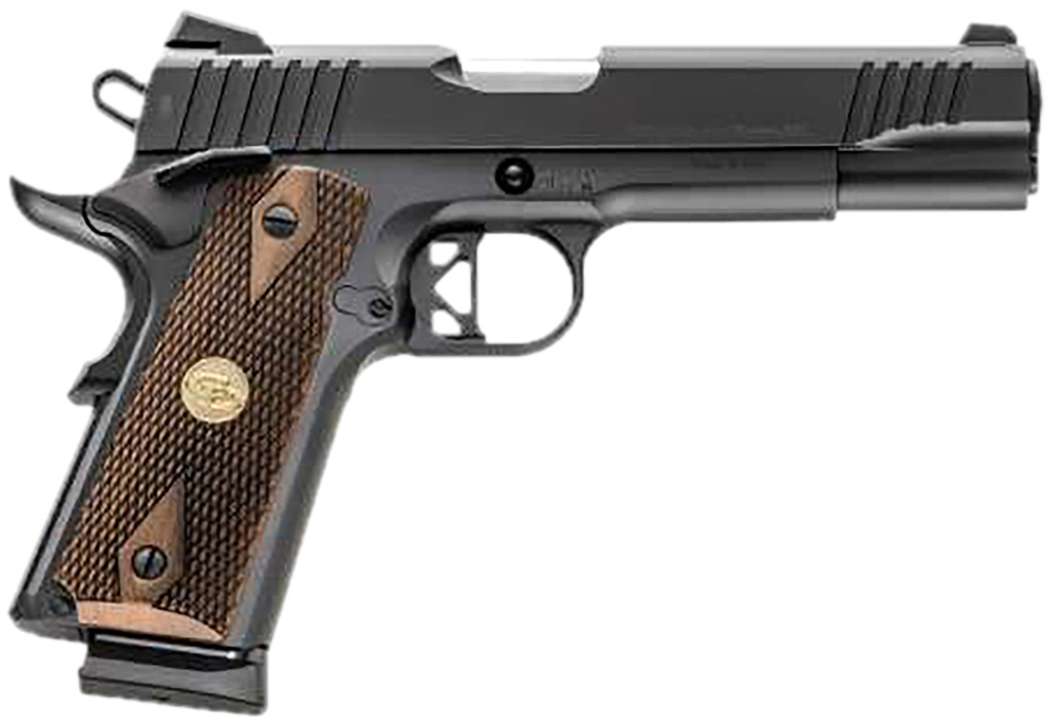Charles Daly 440213 Superior  45 ACP 10+1 5″ Stainless Steel Barrel, Black Serrated Steel Slide, Black Steel Frame w/Beavertail, Walnut Diamond Checkered Grip, ZeroTech Red Dot