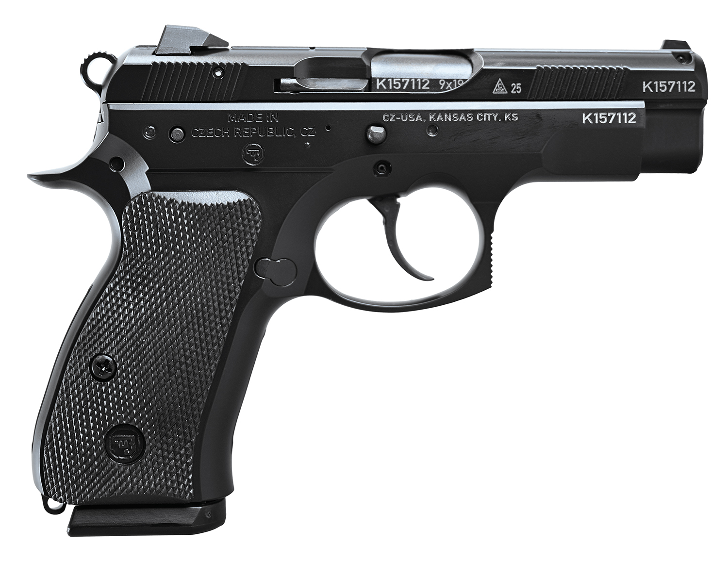 CZ-USA 75D PCT 50th Anniversary Elite Compact 9mm Luger 15+1 3.75″ Black Steel Barrel & 50th Anniversary Engraved/Serrated Slide, Black Polycoat Aluminum Frame w/Beavertail, Black Rubber Grip