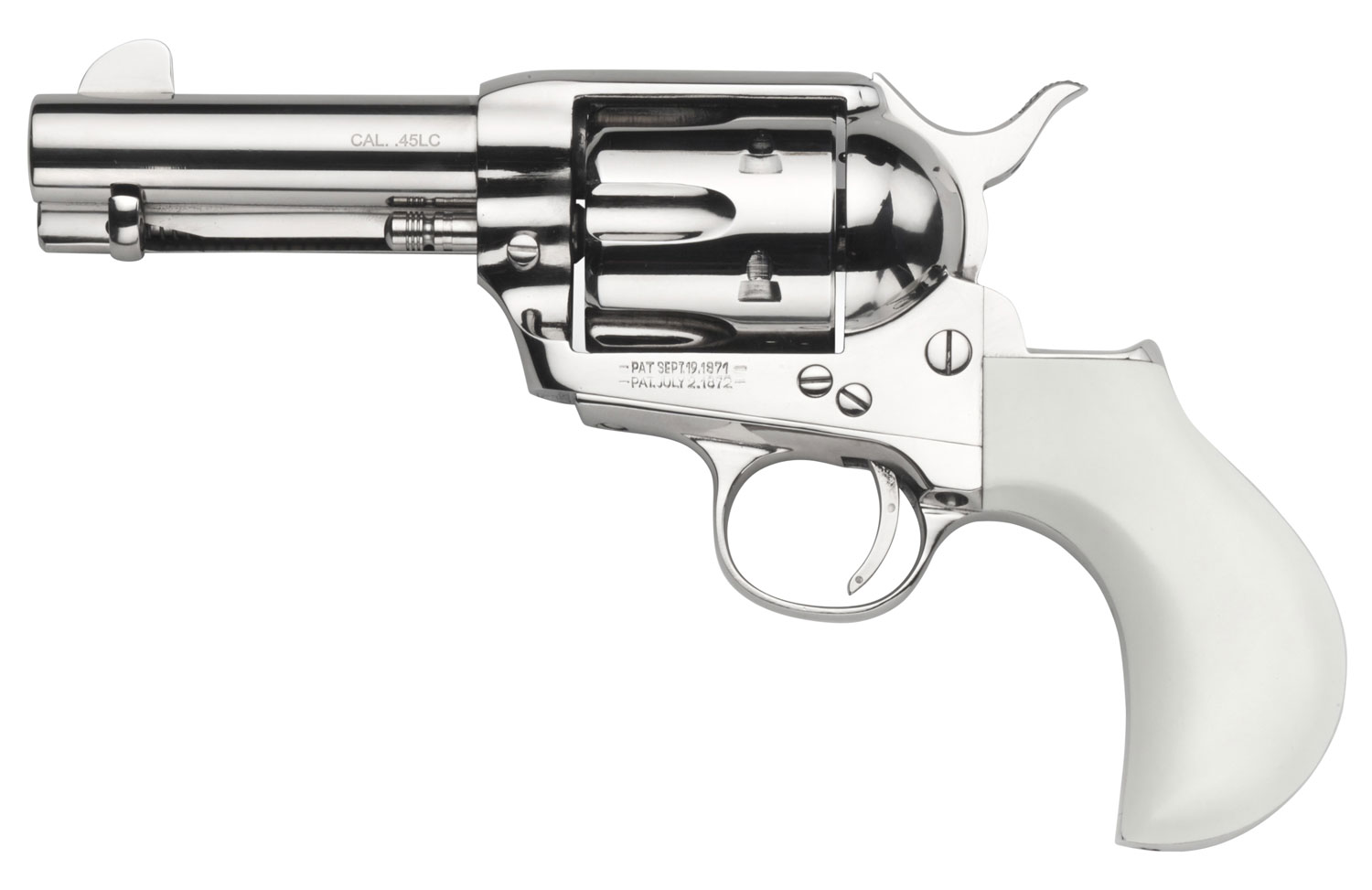 Taylors & Company 200072 1873 Cattleman 45 Colt (LC) Caliber with 3.50″ Barrel, 6rd Capacity Cylinder, Overall Nickel-Plated Finish Steel & Ivory Birdshead Synthetic Grip