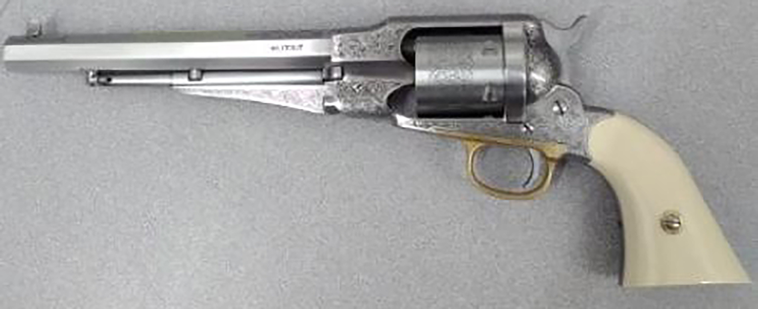 Taylors & Company 550763 1858 Remington Conversion 45 Colt (LC) Caliber with 8″ Barrel, 6rd Capacity Cylinder, Overall Nickel-Plated Engraved Finish Steel & 2-Piece Ivory Grip