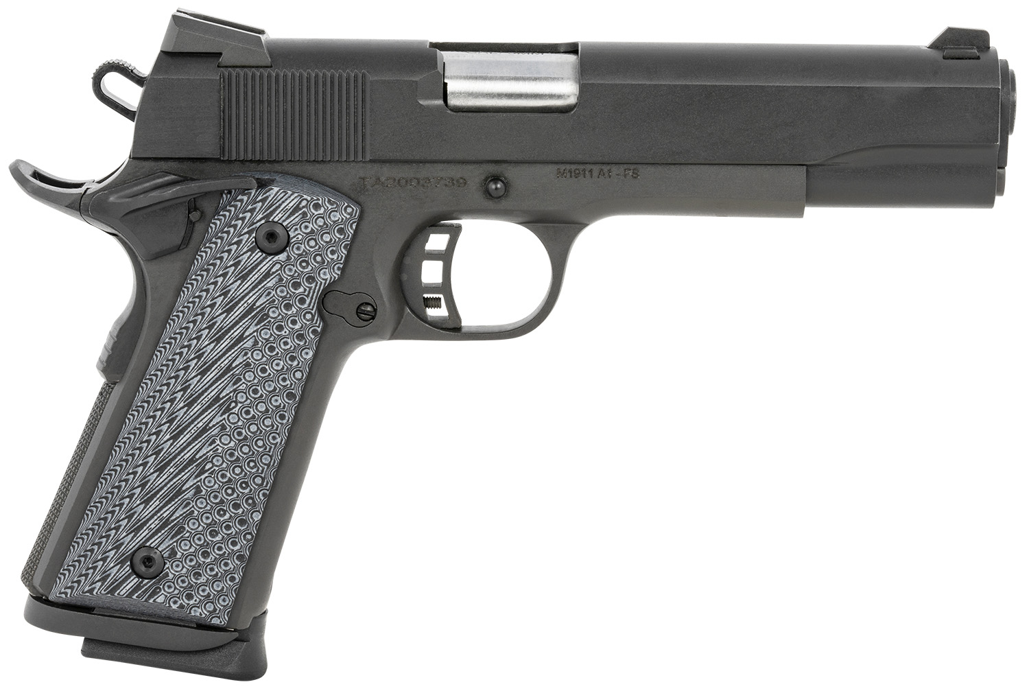Taylors & Company 230058 Armscor 1911 Tactical Full Size 9mm Luger 8+1, 5″ Stainless Steel Barrel, Black Parkerized Serrated Slide, Black Parkerized Steel Frame w/Beavertail, Gray G10 Grip